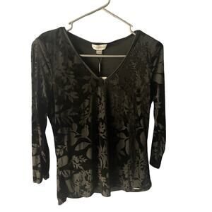 Calvin Klein Women’s Black Blouse With Velvet Design Womens Petite Small NWT